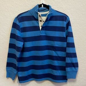 Mini Boden Mock Neck Fleece Pullover 3 Button Youth 11-12y Blue Stripes NWOT